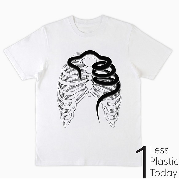 100 Organic Cotton 骸骨 黒蛇 カッコいい 彼氏プレゼント 白 地球を守るtシャツ Tシャツ カットソー 1lessplastictoday 通販 Creema クリーマ ハンドメイド 手作り クラフト作品の販売サイト