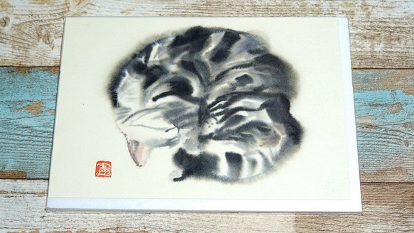 『渦巻』水彩画 背景イラスト『猫』