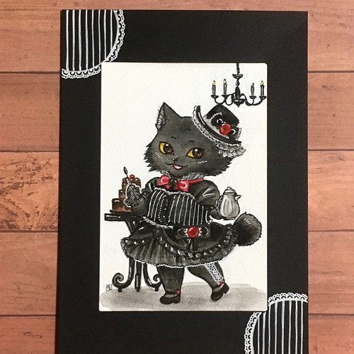 ゴシック猫シリーズ アクリル絵の具画原画 イラスト 渡辺カヨ 通販