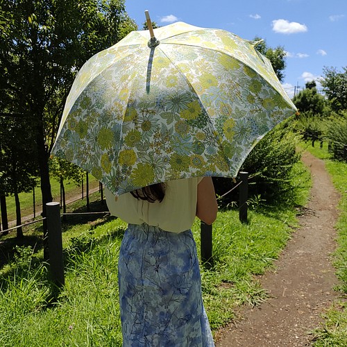 最安値で 手作り日傘 一点もの 花刺繍 リネン 麻 綿麻傘 日傘