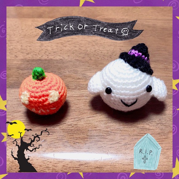 ☆*:.｡. ハロウィンかぼちゃ＆おばけちゃんの編みぐるみセット