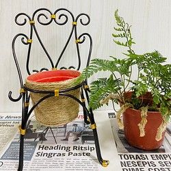 鄉村風鋁線椅3吋盆花架(含3吋麻繩空盆/不含植物) 第1張的照片