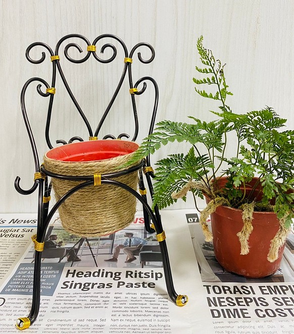 鄉村風鋁線椅3吋盆花架(含3吋麻繩空盆/不含植物) 第1張的照片
