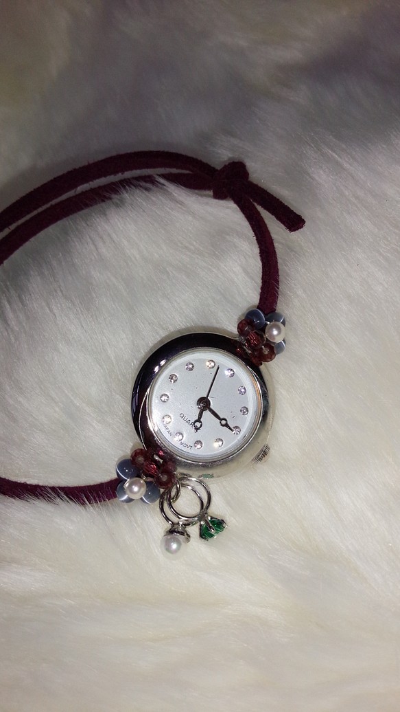 誕生石リング2個付き腕時計silver☆サイズ調節可能 1枚目の画像