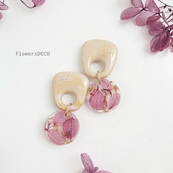KOROKORO花朵繡球花和靜電花[耳環零件可以更改]紅紫色 第1張的照片