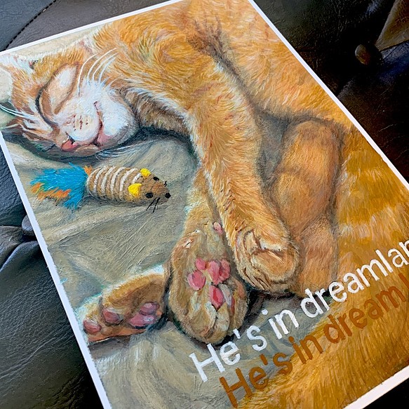 絵画 猫 A4 原画 手書き 一点もの アクリル画 茶トラ イラスト ネコ