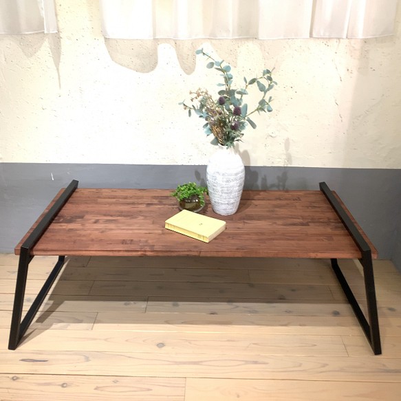 アイアン製ローテーブル　リビング　カフェ　インダストリアル　シンプル　ビス不用　キャンプ　アウトドア　観葉植物 1枚目の画像