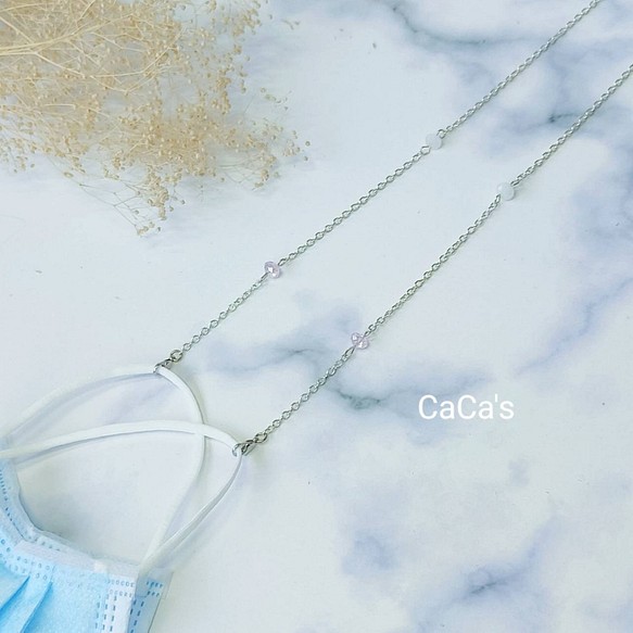 CaCaのシンプルなパワーファッションマスクチェーンエレメントシルバーチェーンパウダークリスタルエナジーマスクネックレスマスクチ 1枚目の画像