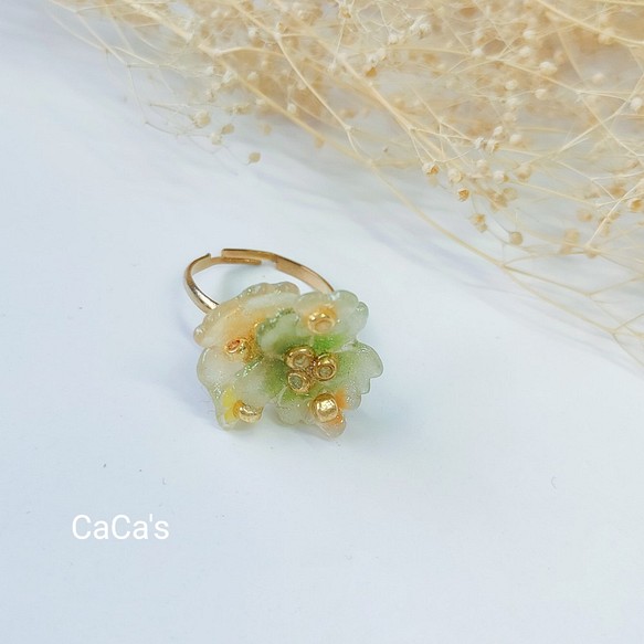 CaCa's 黃綠款夢幻系列公主風櫻花戒指 時尚戒指 創意戒指 造型戒指 客製戒指 好友禮物 生日禮物 閨蜜送禮 第1張的照片