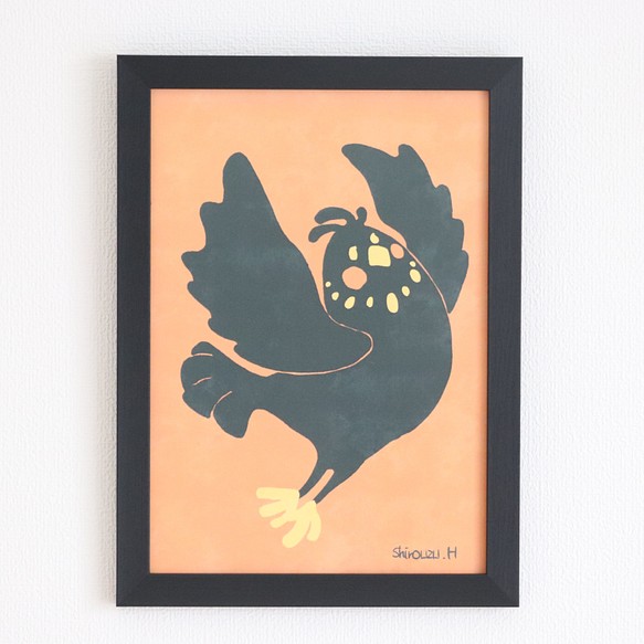 【送料無料】A4アートポスター・やわらかく動く 小鳥（オレンジ） 1枚目の画像