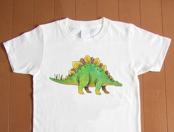 受注プリント全４色☆Ｔシャツ「恐竜 ステゴザウルス」オリジナルデザイン☆大人から子供まで全てのサイズ対応　きょうりゅう 1枚目の画像