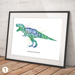 ポスター 水彩画風 恐竜 1枚目の画像