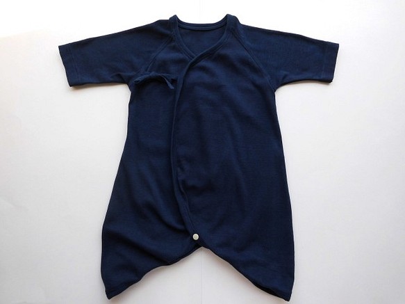 新生児用・オーガニックコットン・コンビ肌着・藍染め(50サイズ) 1枚目の画像