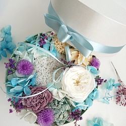 Merci～Avec des fleurs～【Box Wreath Msize】Bleu antique 1枚目の画像