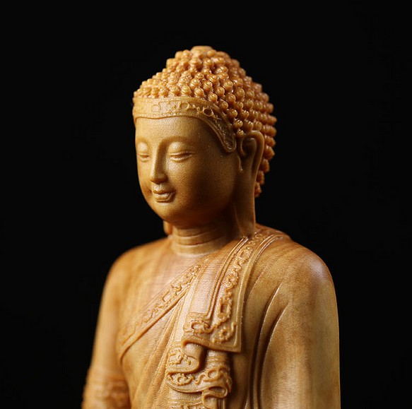 釈迦摩尼 特上彫 仏教工芸品 木彫仏像 木製仏像 仏壇仏像 供養品 - 彫刻