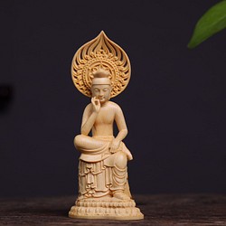 静思観音 木彫仏像 無病息災 仏教美術品 精密細工 - 彫刻