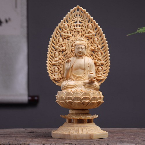 薬師如来座像 木彫仏像 彫刻 桧木材 供養品 災難除去 仏教美術品 彫刻 