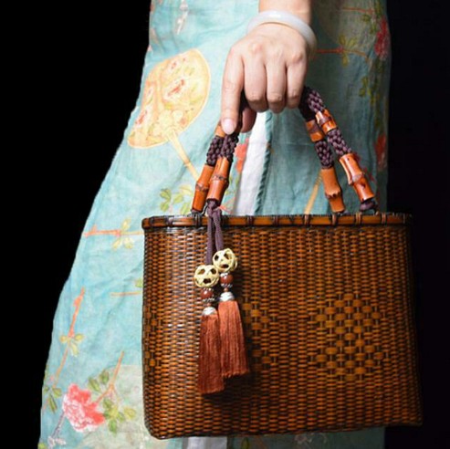 レディー ハンドバッグ 職人手作り 竹編みバッグ  便攜 小物入れ籠、 1枚目の画像