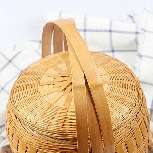 民芸職人 手作り 古風 自然竹の編み上げ 茶道具収納 便攜 竹編細工籠 