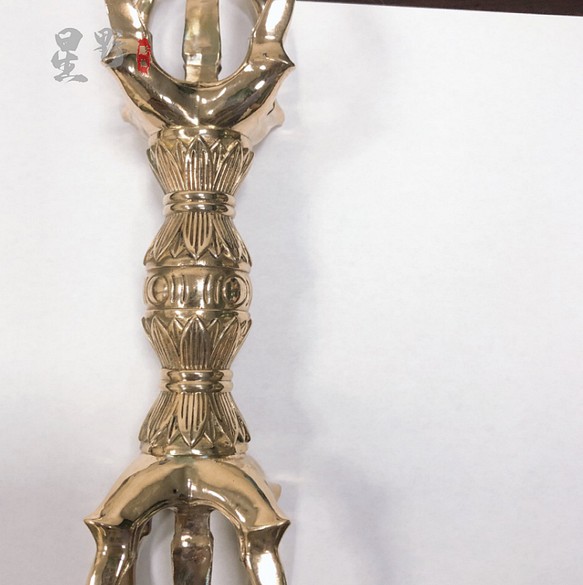 チベット仏教法器 大元憤怒五鈷杵 金鋼杵 密教法具 真鍮製 vajra 12cm-