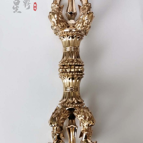 チベット密教法器 五鈷杵 金剛杵 仏教法具 真鍮製 vajra 13.5cm - 金属工芸