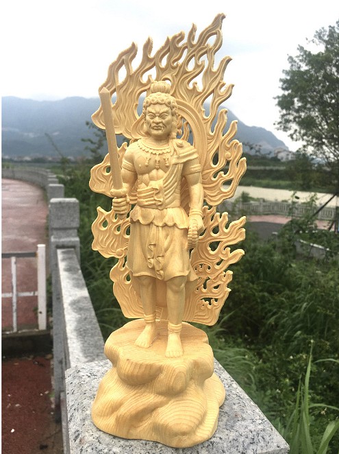 不動明王 彫刻工芸品 仏教美術 細密彫刻 商売繁盛 極上品 美術品 木彫仏像 高品質 Seiki Tsuuhan