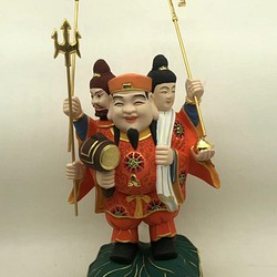 極彩色三面大黒天仏教美術極上品木彫仏像職人手作り商売繁盛仏教工芸品