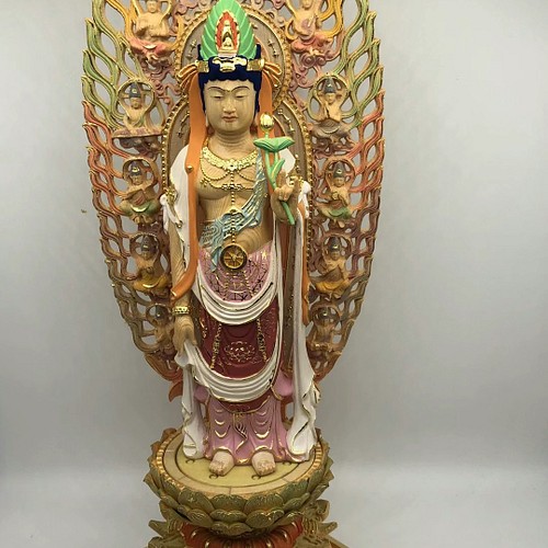 極上品 最高級 極彩色 聖観音菩薩 仏教美術 木彫仏像 仏教工芸品