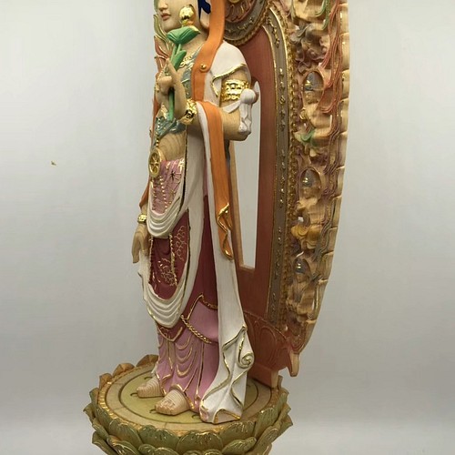 極上品 最高級 極彩色 聖観音菩薩 仏教美術 木彫仏像 仏教工芸品 職人 
