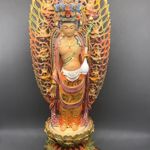 一番の 極彩色 仏師彫り 馬頭観音 馬頭明王 細工精彫 仏教工芸品 木彫 