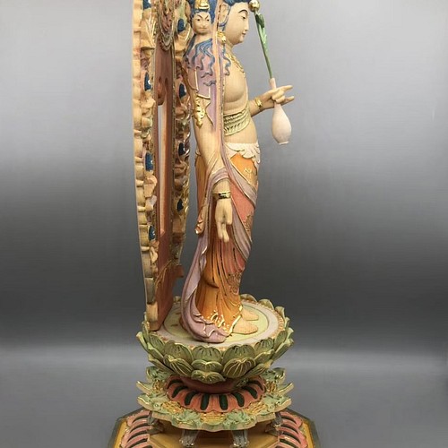 極彩色 十一面観音菩薩 仏教美術 仏師彫り 仏教工芸品 木彫仏像 職人 