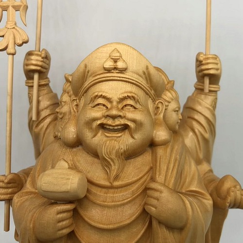 極上品 仏教工芸品 総檜材 精密彫刻 三宝荒神 木彫仏像 職人手作り 