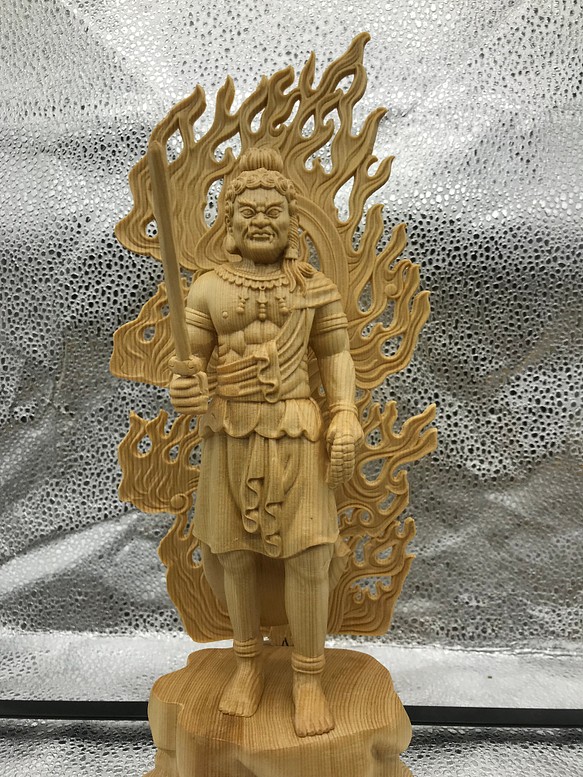 仏教工芸品 極上品 不動明王 木彫仏像 細工精彫 供養品 仏教美術 商売 