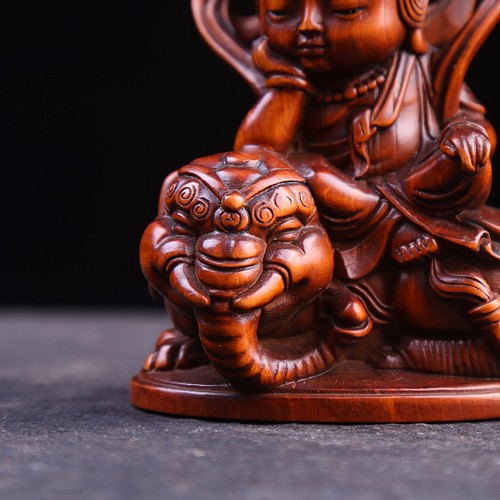 仏師彫り 文殊菩薩 普賢菩薩一式 木彫仏像 細工精彫 仏教工芸品 極上品 