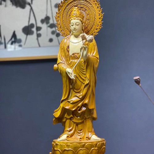特大 勢至菩薩像 菩薩 木彫仏像 職人手作り 仏教工芸品 細工精彫 全高 