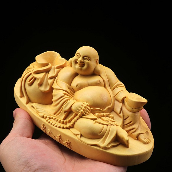 極上品 弥勒仏 布袋様 七福神 置物 供養品 木彫仏像 精密細工 仏教工芸品