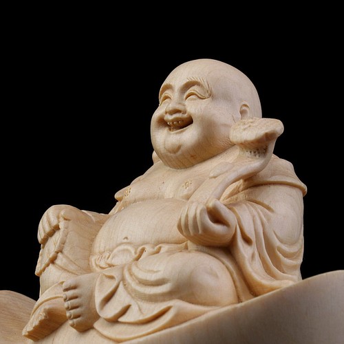 極上品 職人手作り 木彫仏像 布袋様 七福神 置物 弥勒仏 仏教工芸品
