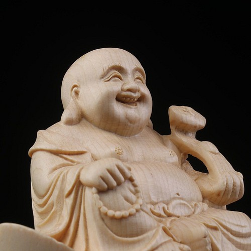 極上品 職人手作り 木彫仏像 布袋様 七福神 置物 弥勒仏 仏教工芸品
