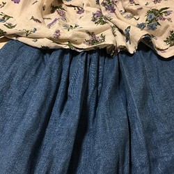 夏のスカート　ふんわりダブルガーゼ（ライクデニム）ギャザースカート　★丈78ｃｍまで可 1枚目の画像