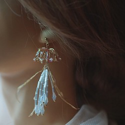 海洋樂園水母 水晶花樹脂花耳環 可改純銀耳針/14K包金耳夾 第1張的照片