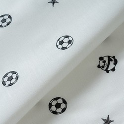 刺繍生地 【サッカーパンダ/オフホワイト】 カットクロス 綿ポリ 生地