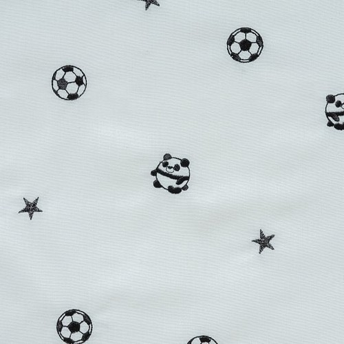 刺繍生地 【サッカーパンダ/オフホワイト】 カットクロス 綿ポリ 生地