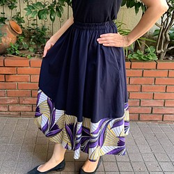 アフリカ布＋綿麻　フレアスカート 1枚目の画像