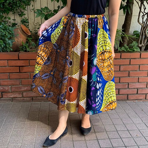 気持ちが上がる色と柄！ アフリカ布でパッチワーク フレアスカート 
