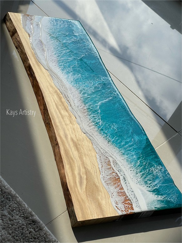 【ホームデコ】琉球松オーシャンアート/Home Decor エメラルドグリーン　沖縄の海 海アート　レジン　海　絵　絵画 1枚目の画像