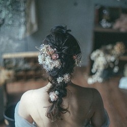 ≪オーダー≫ // みー様 ウォッシュピンクあじさいとミニシルバーデージーのヘッドドレス // 結婚式ウェディング髪飾り 1枚目の画像