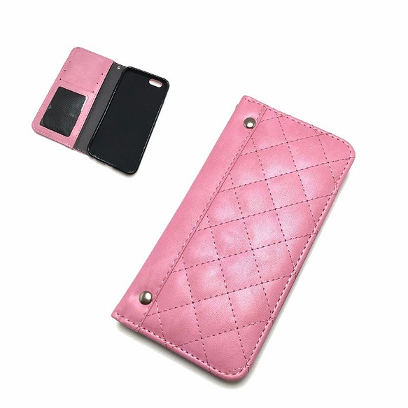 手帳式iPhone 5 5S SE 6 6S 6plus 6splus case粉紅色絎縫 第1張的照片