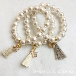 2way tassel&cotton pearl bracelet 第1張的照片