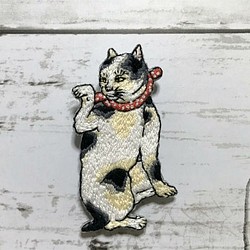 手刺繍浮世絵ブローチ＊歌川国芳「たとえ尽の内」の猫 1枚目の画像