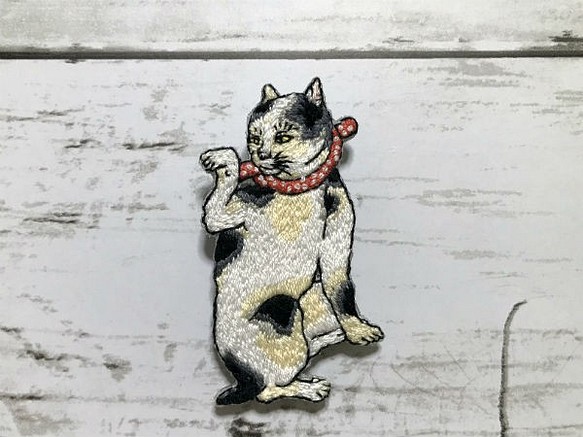 手刺繍浮世絵ブローチ＊歌川国芳「たとえ尽の内」の猫 1枚目の画像